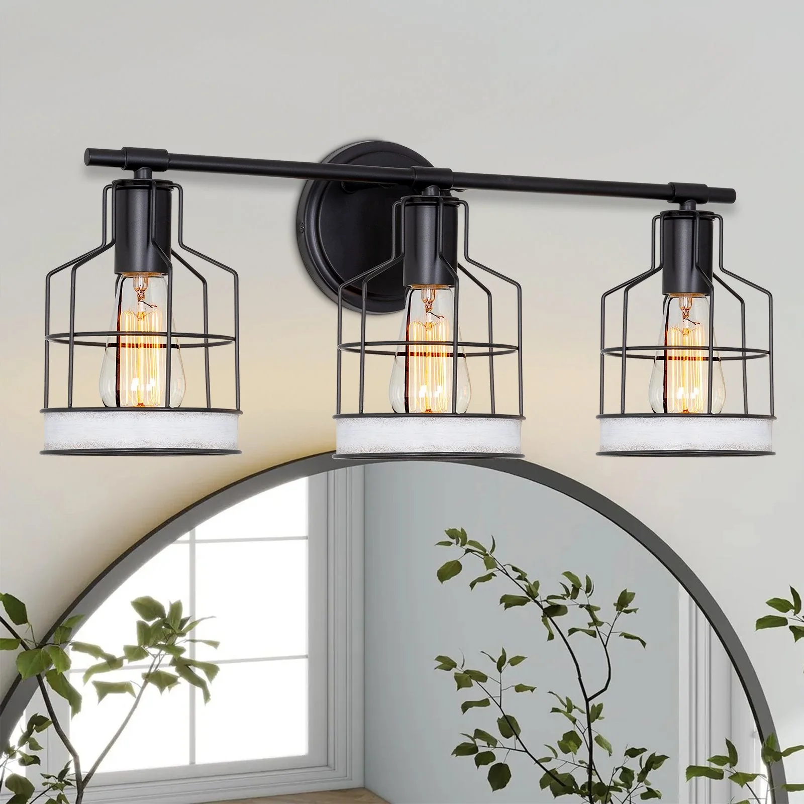 Halstead 23 3-Light Farmhouse Metal Cage Vanity / Bathroom Light