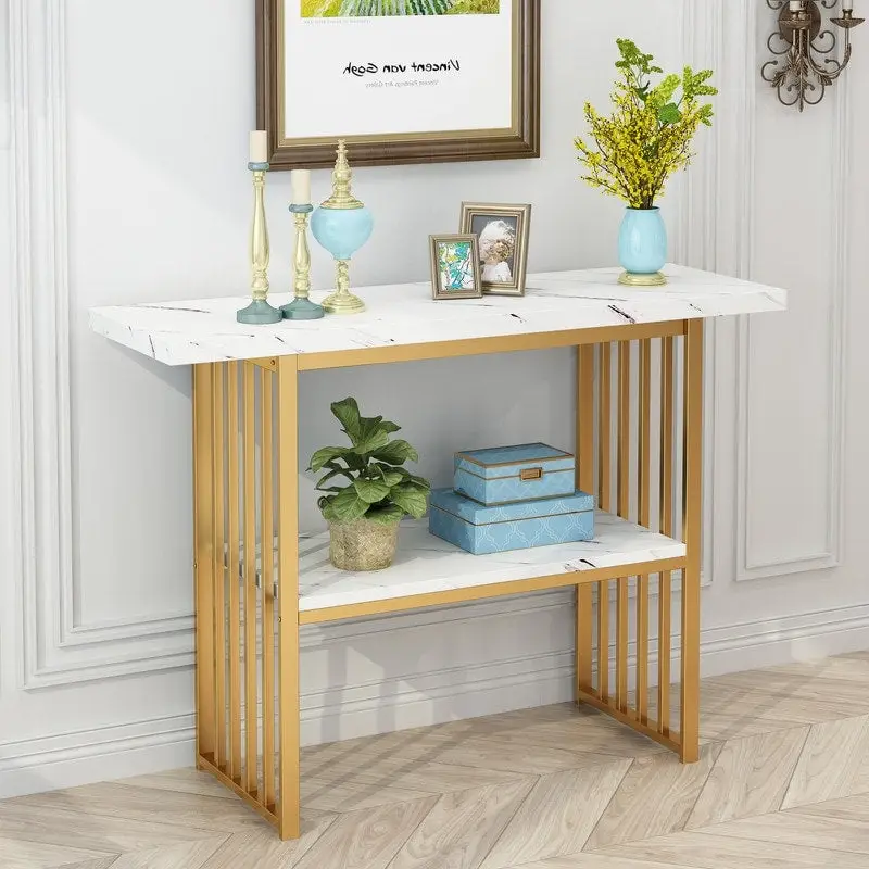 Modern 42-Inch Console/Accent Table with Geometric Metal Legs