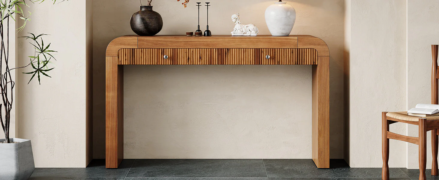 Walker Edison | Entryway Fluted Curve Design Console/Desk Table with Drawers