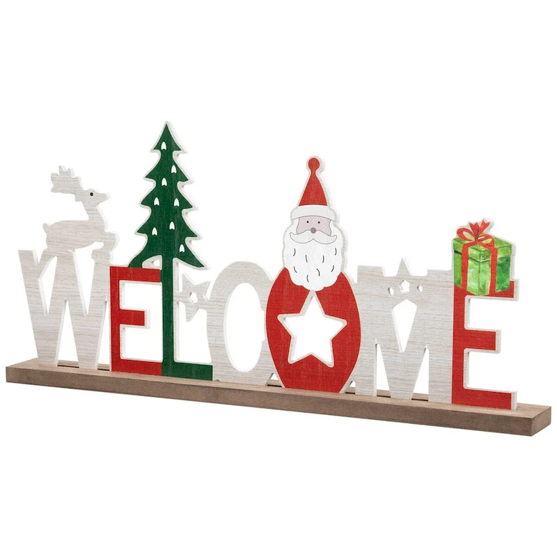 Wooden  Welcome  Christmas Sign - 16  - Red and White