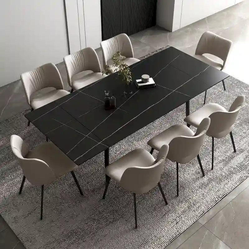 7 Piece 62.9 inch to 94.4 inch Extendable Dining Table Set with Sintered Stone Top 6 Chairs
