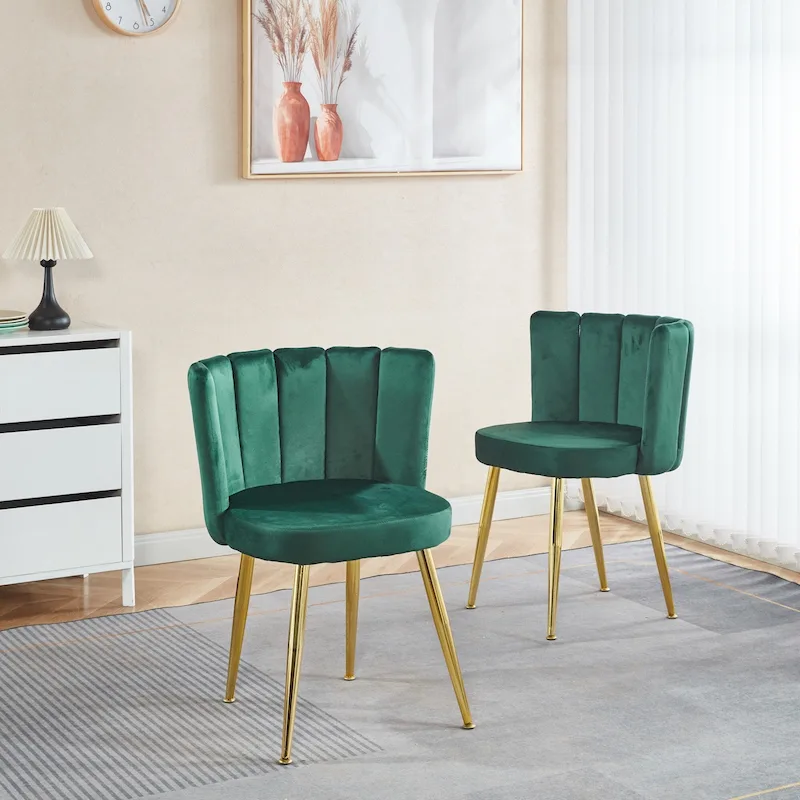 Velvet Dining Chairs with Gold Legs (Set of 2)