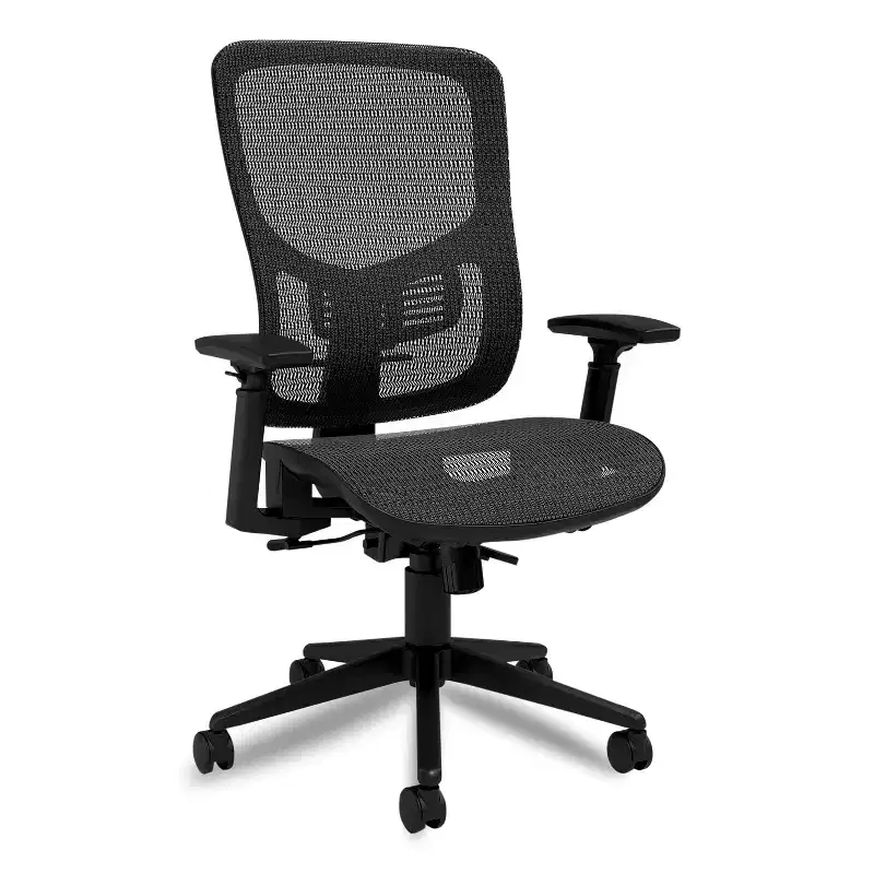 Black Mesh Swivel Task Chair, Single-Seat, Adjustable Arms & Lumbar