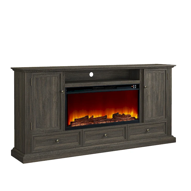 Farmhouse 72 TV Stand with Fireplace - Accommodates up to 75 TV - 73W x 35H x 14D