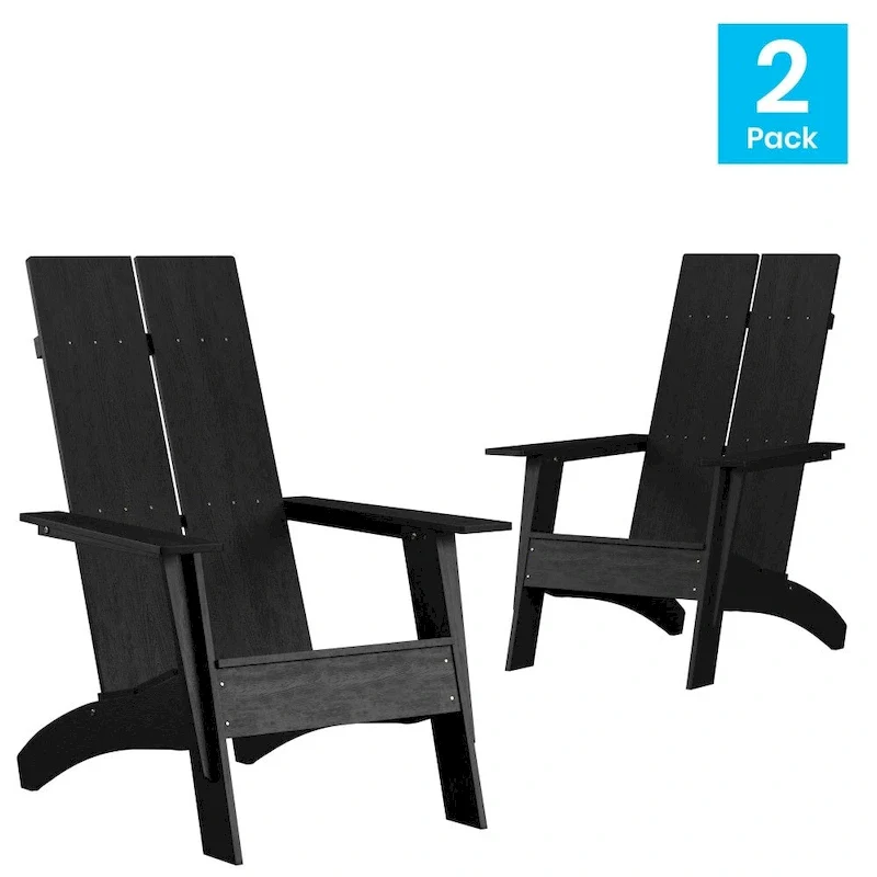 Modern Dual Slat Back Adirondack Style Chairs, Set of 2