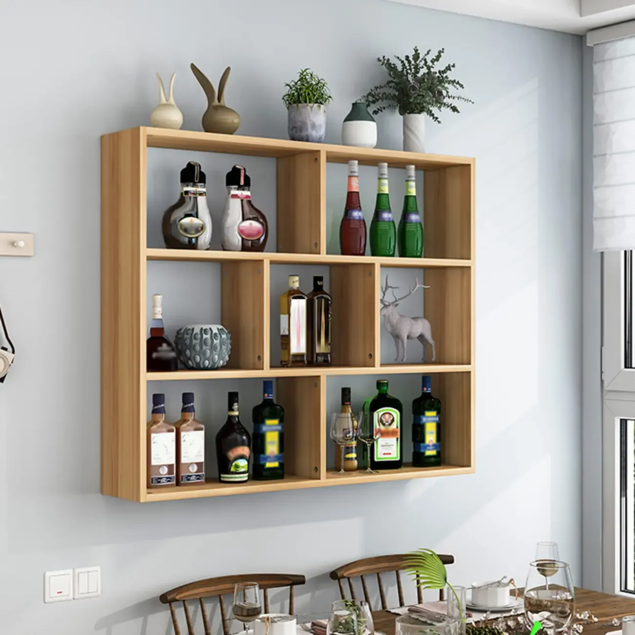 Simple Open Storage Wooden Floating Mount Display Cabinet