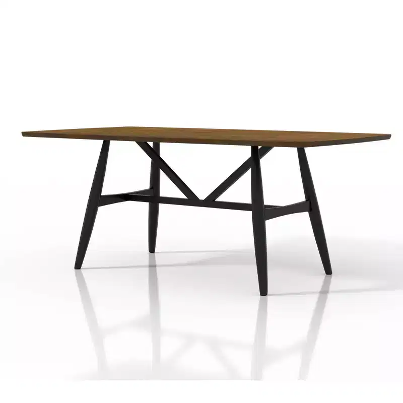 7pc Bernst Mid-Century Modern Dining Table Set Antique Oak/Black/Gray - miBasics: Rubberwood, Upholstered Chairs, Trestle Base