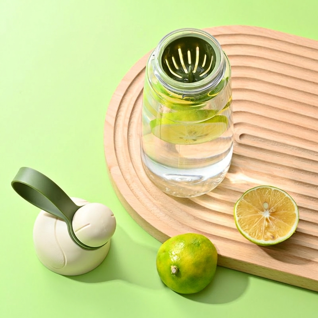 600ML Sage Green Water Bottle with Tea Infuser and Silicone Carry Loop