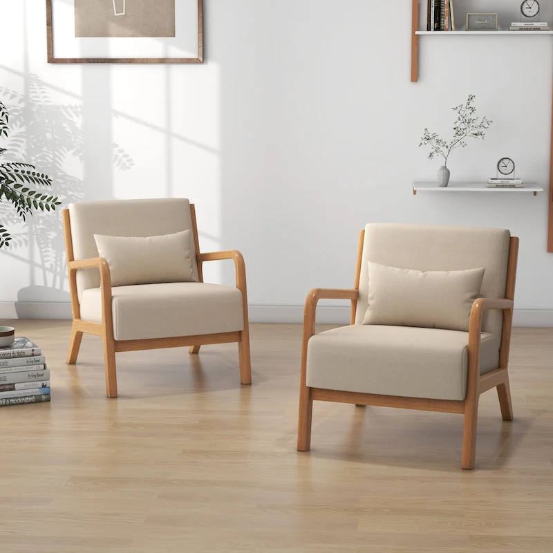 Leon Mid Century Modern Upholstered Accent Chairs Armchair Set of 2