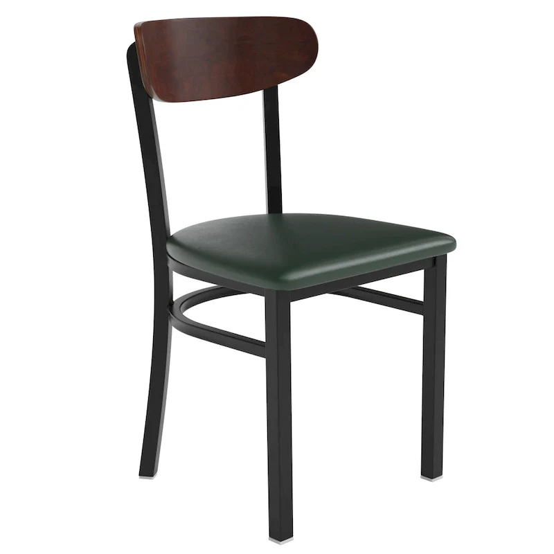 Commercial Metal Dining Chair with Wood Seat and Boomerang Back