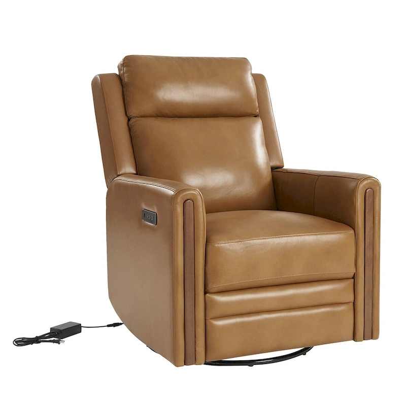 Jaime Modern Genuine Leather Rocking Swivel Power Recliner with Adjustable Headrest and Footrest by HULALA HOME