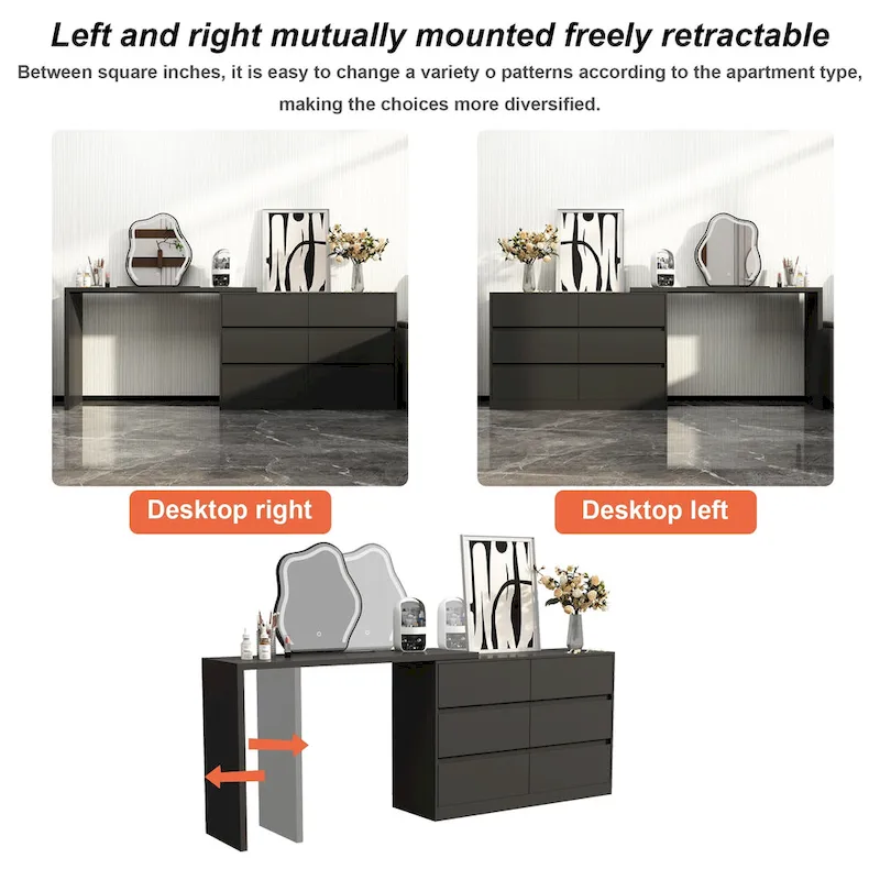 Makeup Desk Rotating Dresser and Desk 6 Drawer Dresser Vanity Makeup