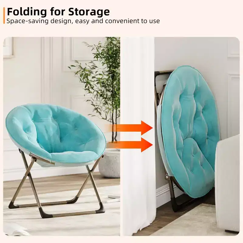 Comfy Saucer Chairs, Folding Reading Lounge Chair, Cozy Faux Fur Living Room Chair with Soft Thick Padded Seat Metal Frame, Modern Style Home