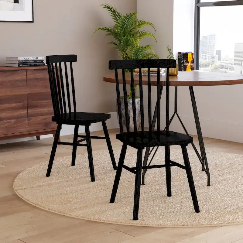 Windsor Style Commercial Solid Wood Spindle Back Dining Chairs -Set of 2