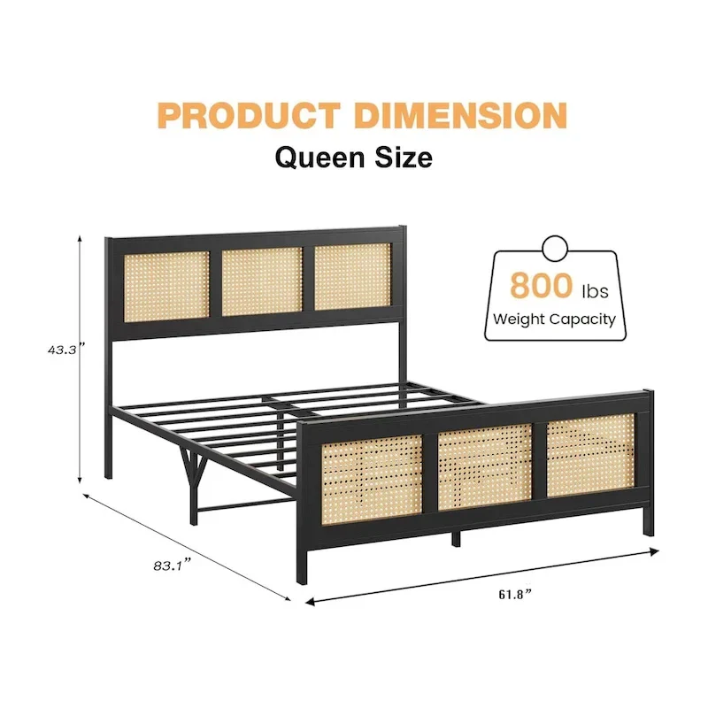 Rattan Bed Frame with Headboard