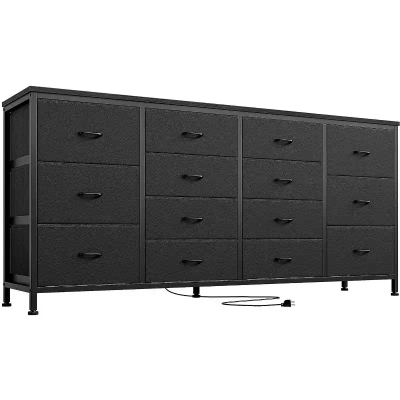 63 W Dresser Tv Stand for 65 70 75 Inch Tv, 14 Drawer for Bedroom with Power Outlets, Large Long Fabric Dresser Entertainment Center