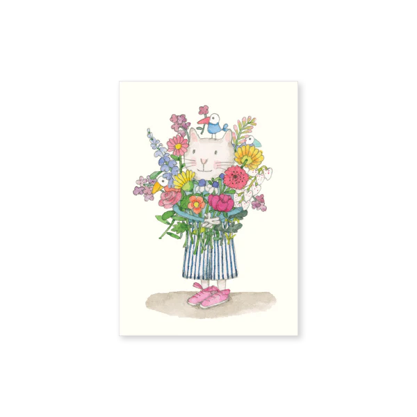 Affirmations - Twigseeds Mini Card - Cat with flowers - T342
