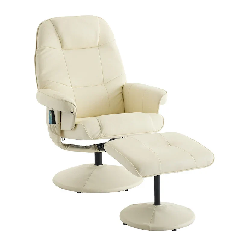 PU Leather 360 Swivel Massage Recliner Chair with Ottoman, Massage and Heated Seat, 140 Adjustable Backrest