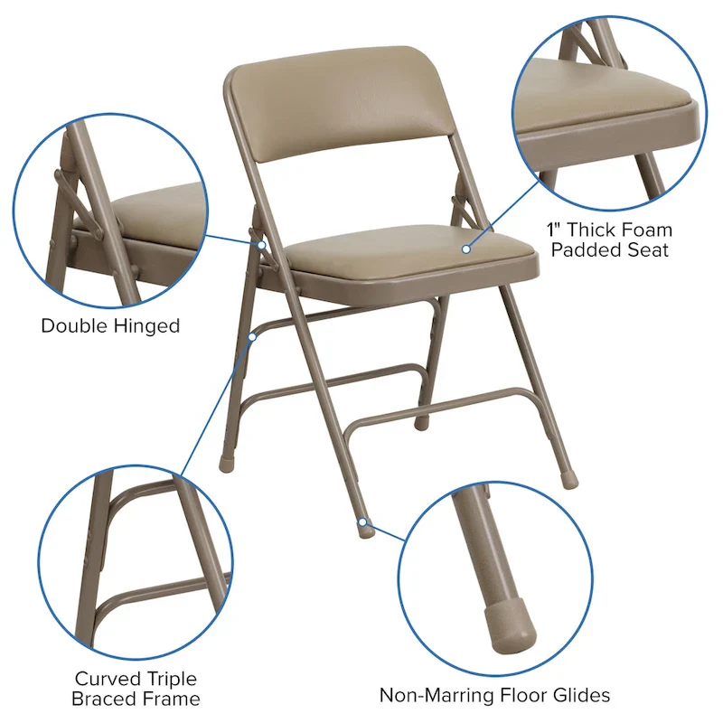 4 Pack Curved Triple Braced & Double Hinged Metal Folding Chair