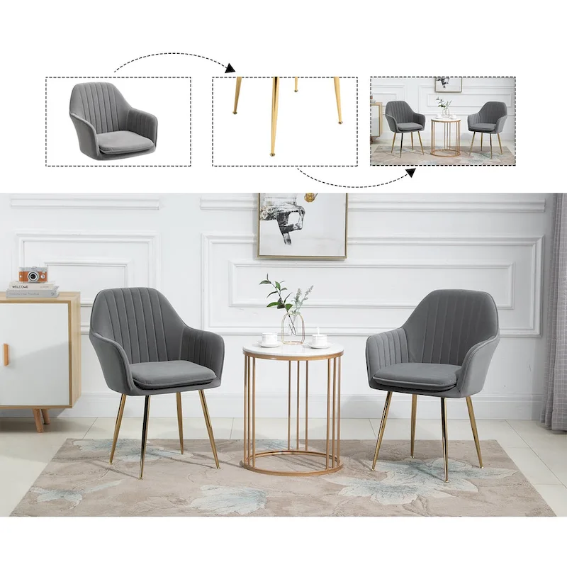 Accent Arm Chairs Set of 2 Upholstered Velvet Dining Chairs