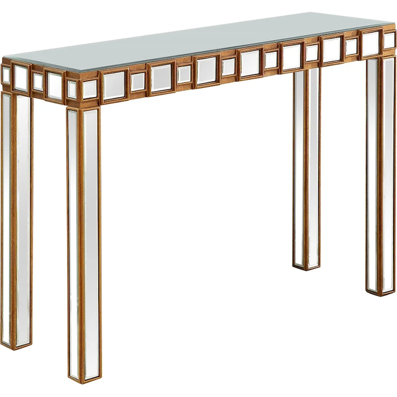 Gold Mirrored Rectangular Console Table and Four-Leg Glass Base - 43  L x 14  W x 31  H