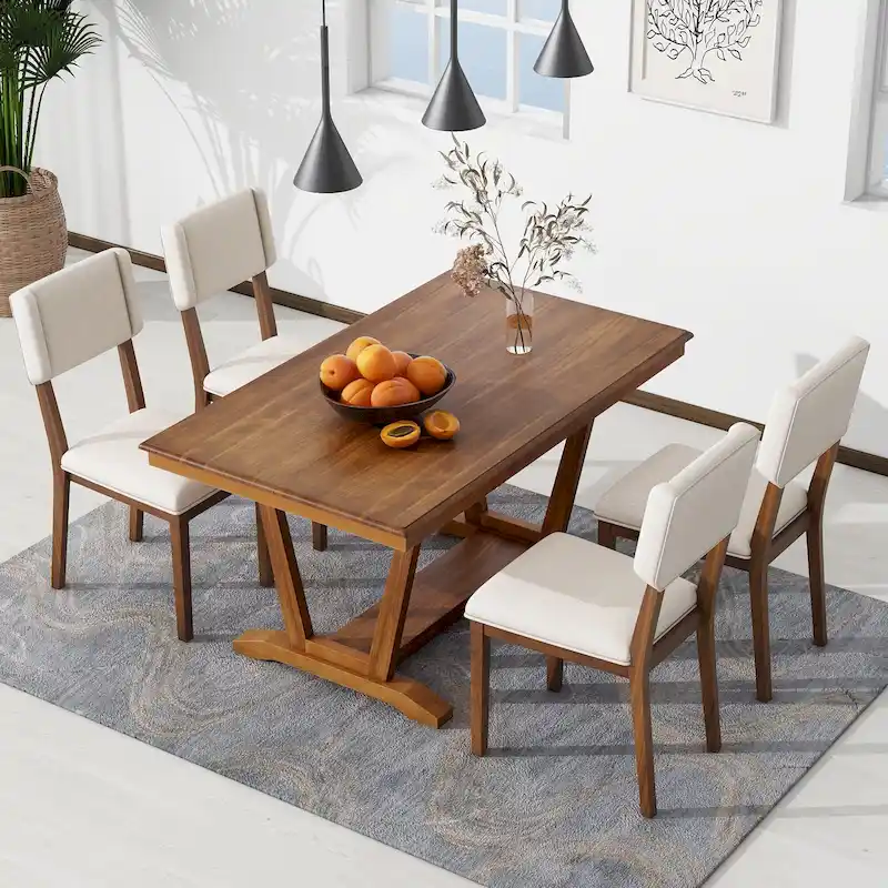 5-Piece Wooden Dining Table Set with 59  Rectangular Table & 4 Chairs