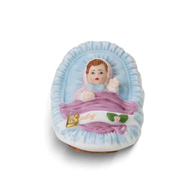 Curata Birthday Girls Brunette Newborn Baby Porcelain Bisque Figurine