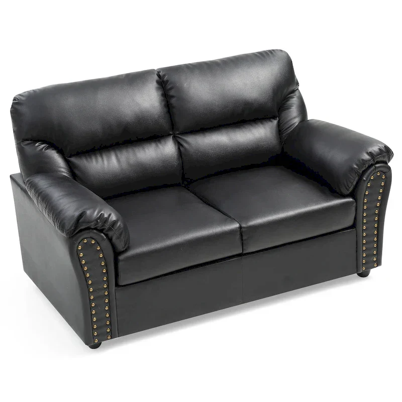 Olney W Flared Arm Faux Leather Straight Sofa in Black