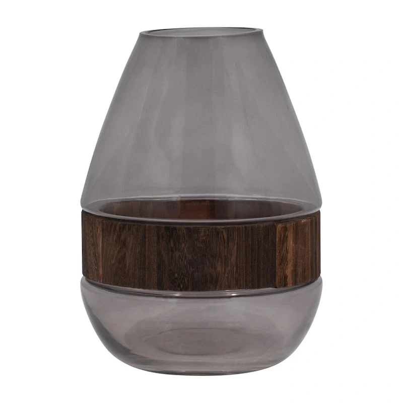 Sagebrook Home Glass Clear Frost Round Belly Vase With Wood Band