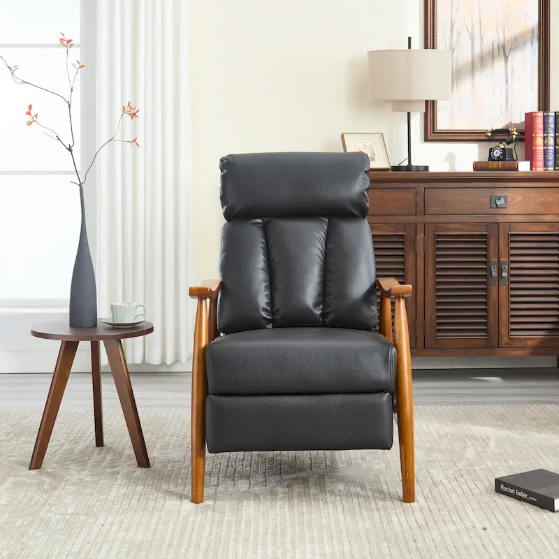 PU Leather Recliner Chair,Living Room Solid Wood Accent Chair