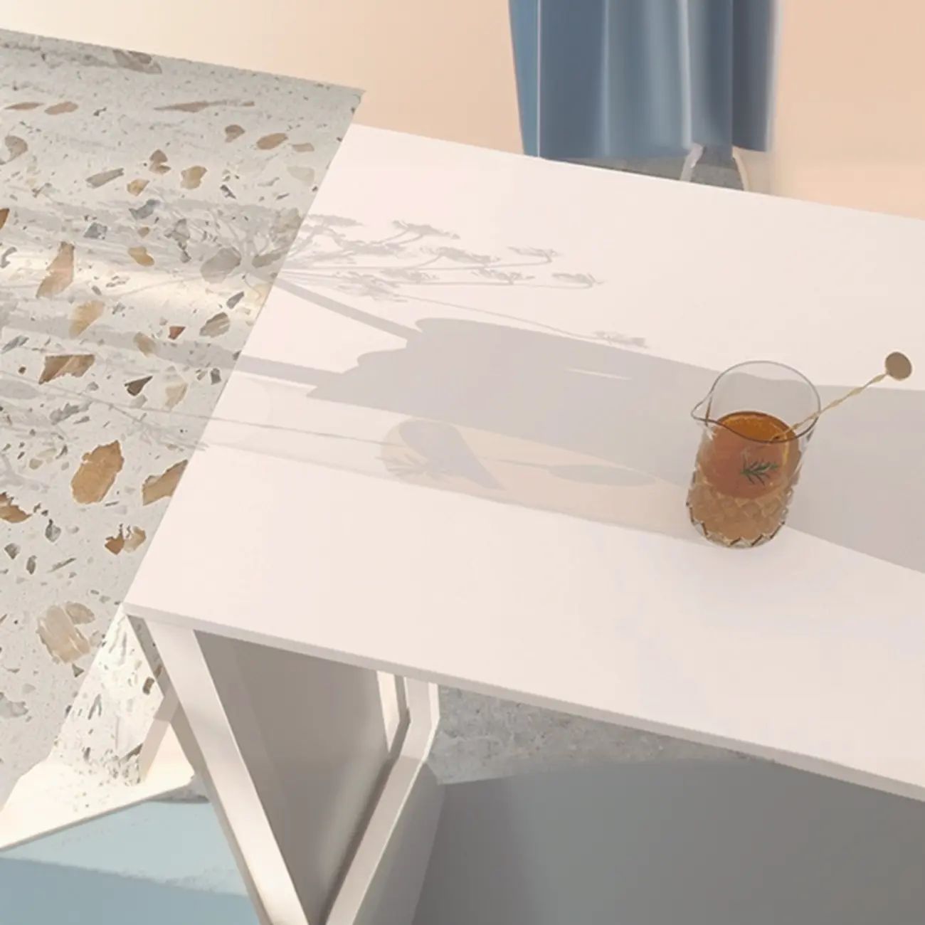 Modern White Slate Asymmetrical Bar Tables