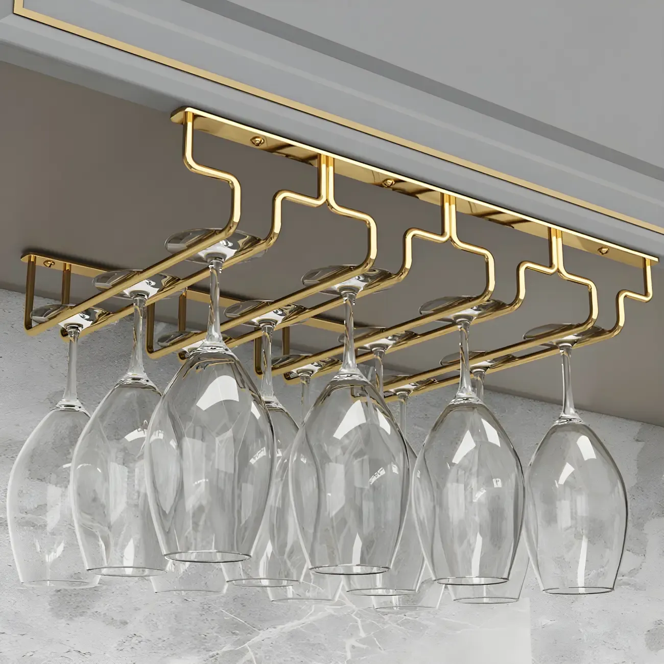 Gold Rectangular Hanging Metal Wine Glass Rack