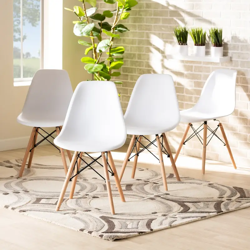 Beige Plastic and Wood Dining Chairs - Set of 4