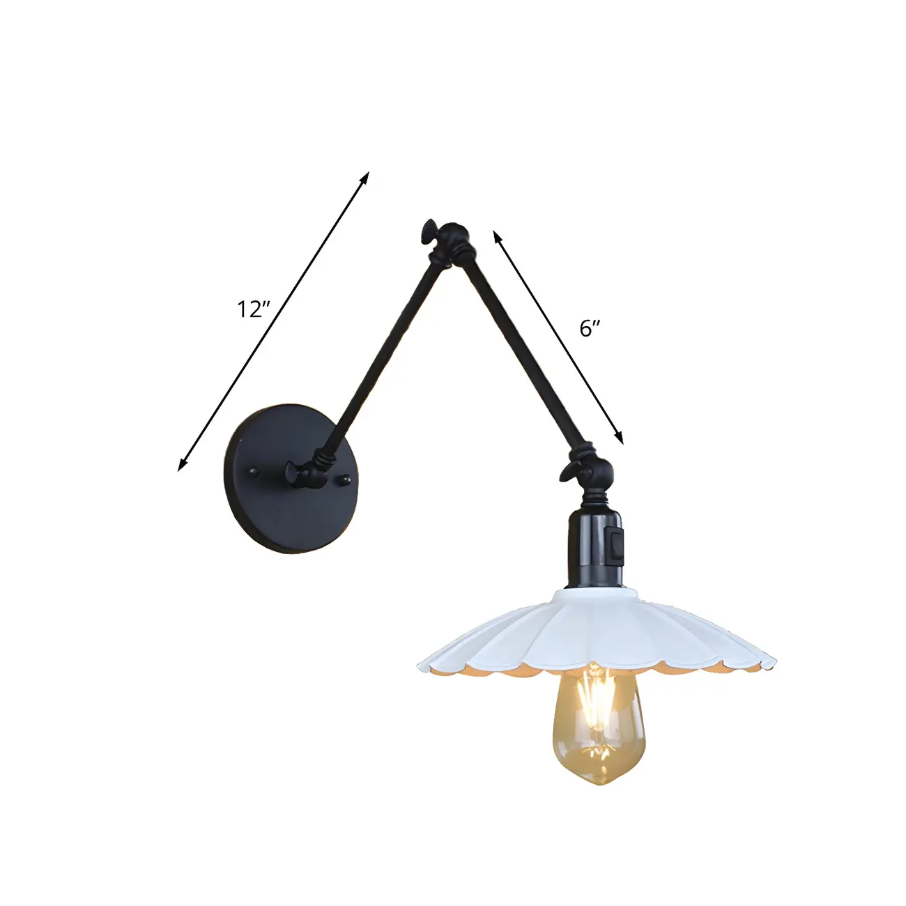 Metal Black Swing Arm Wall Light with Scalloped Shade