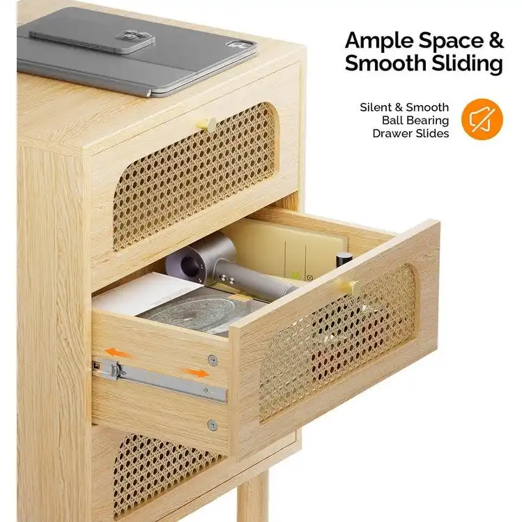 Rattan Nightstand with 3 Drawers