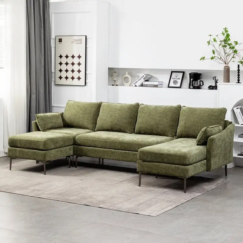 EROMMY U Shaped 6-seat Sectional Sofa Couch, Reversible Sleeper in Modern Chenille Design, with Chaise Lounge and Ottoman