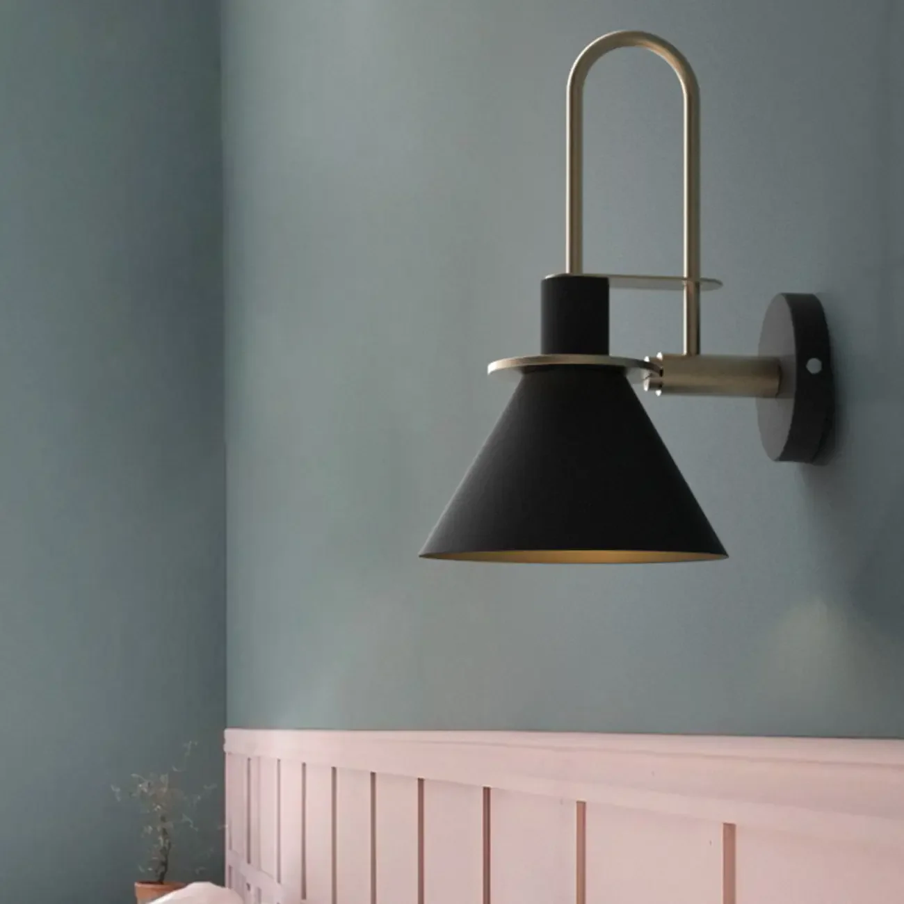 Cone Bathroom Vanity Light with Green Iron Shade