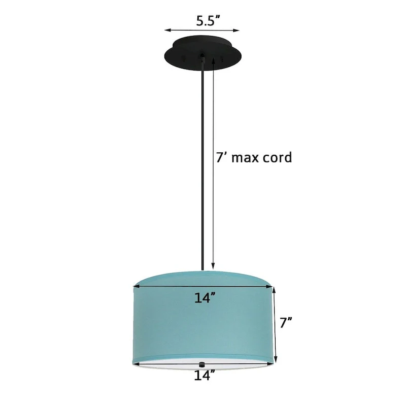 14  W 2 Light Pendant Island Paridise Blue Shade with Diffuser, Black Cord
