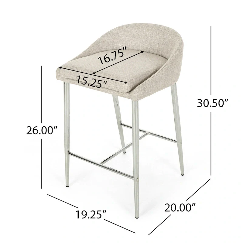 Modern Upholstered Counter Stools with Chrome Legs (Set of 2)