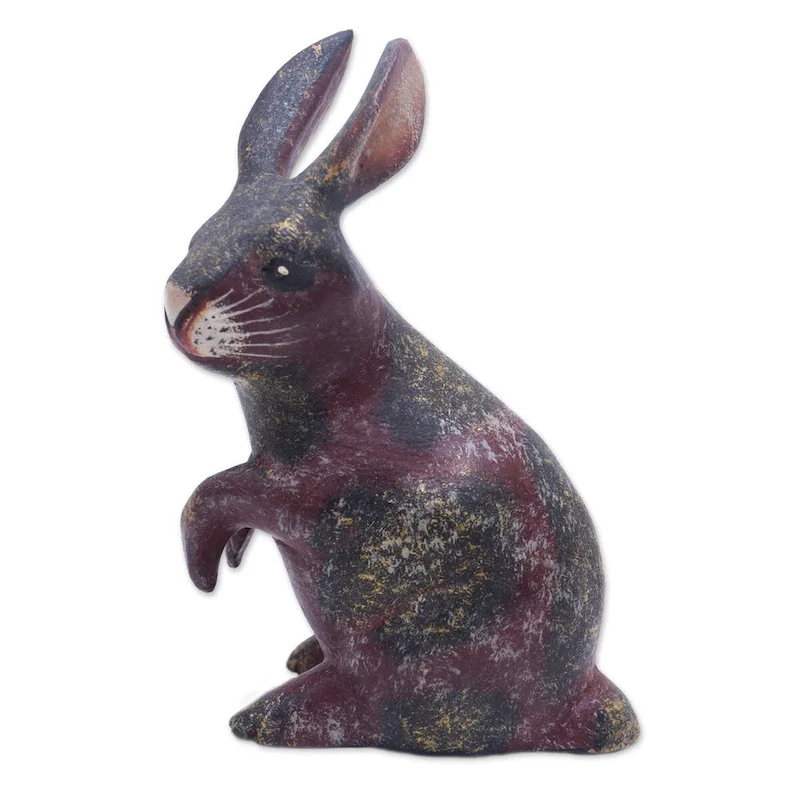 Novica Handmade Curious Bunny Wood Figurine
