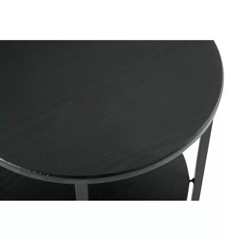 Homy Casa Round 2-Tier End Table with Metal Frame and Wood Shelves, Black Oak