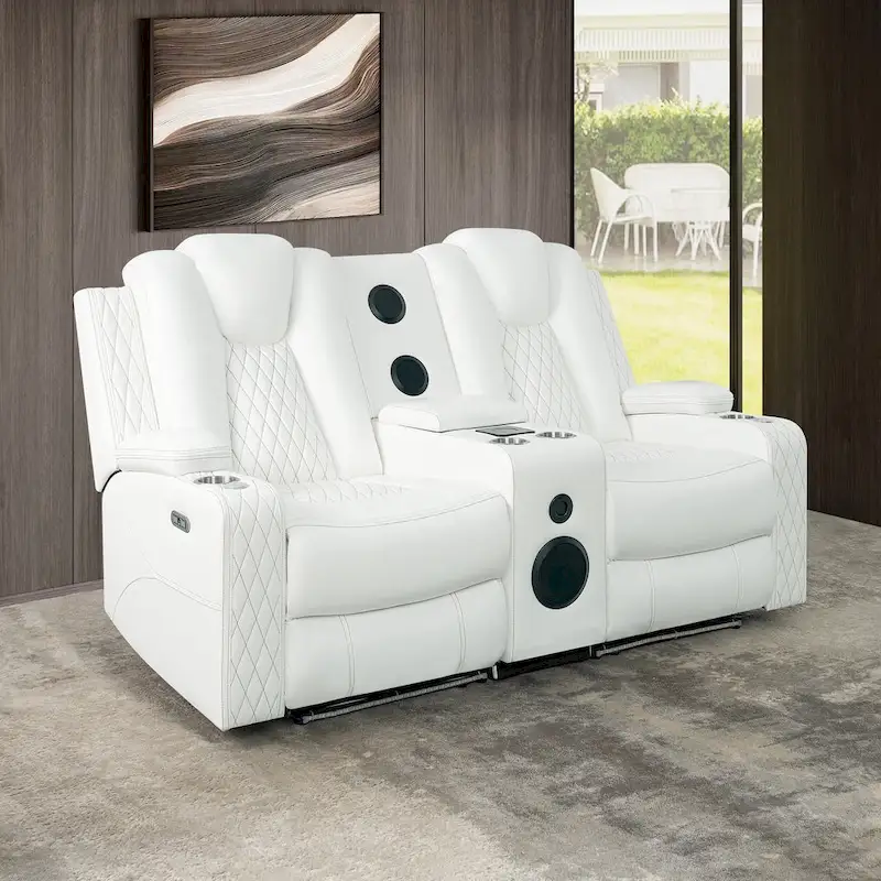 Premium Air Leather Home Theater Loveseat with LED Lights, Recliner with Built-in Speakers & Wireless Charging