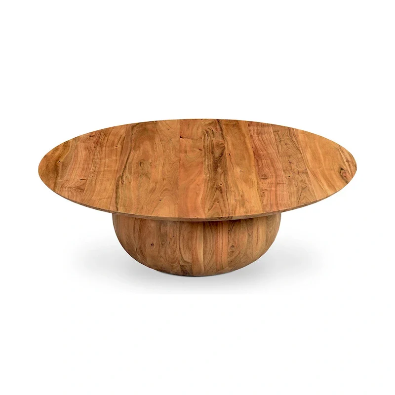 Modern Solid Acacia Wood Round Base Coffee Table