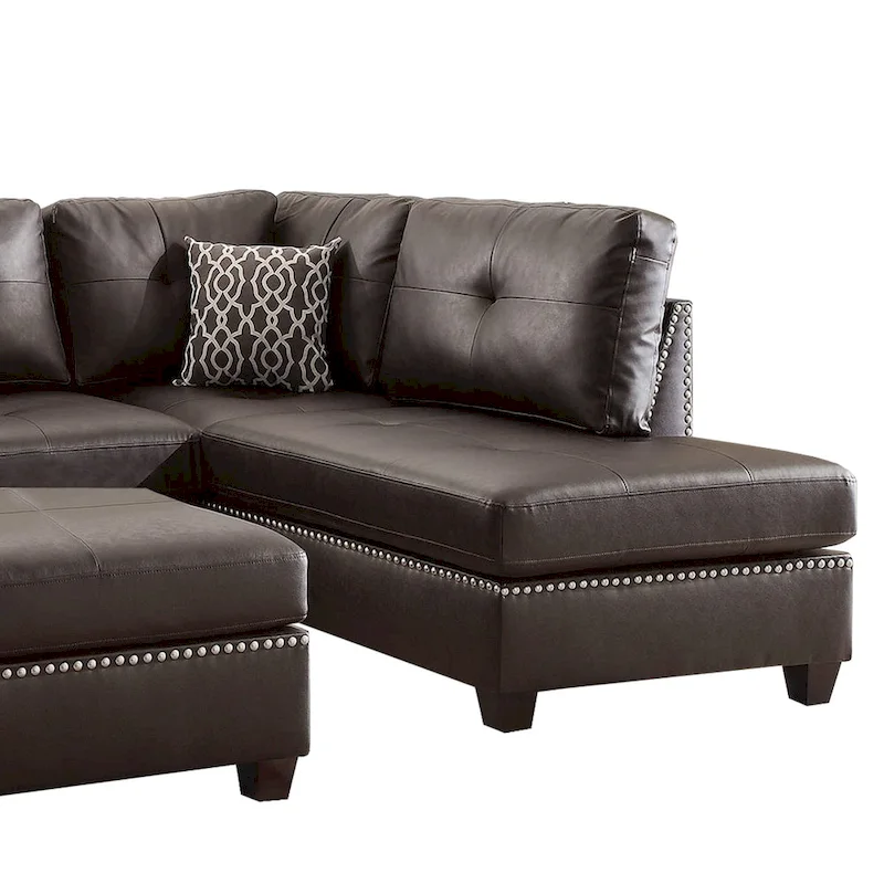 Plushed Bonded Leather 3 Pieces Sectional Set In Brown