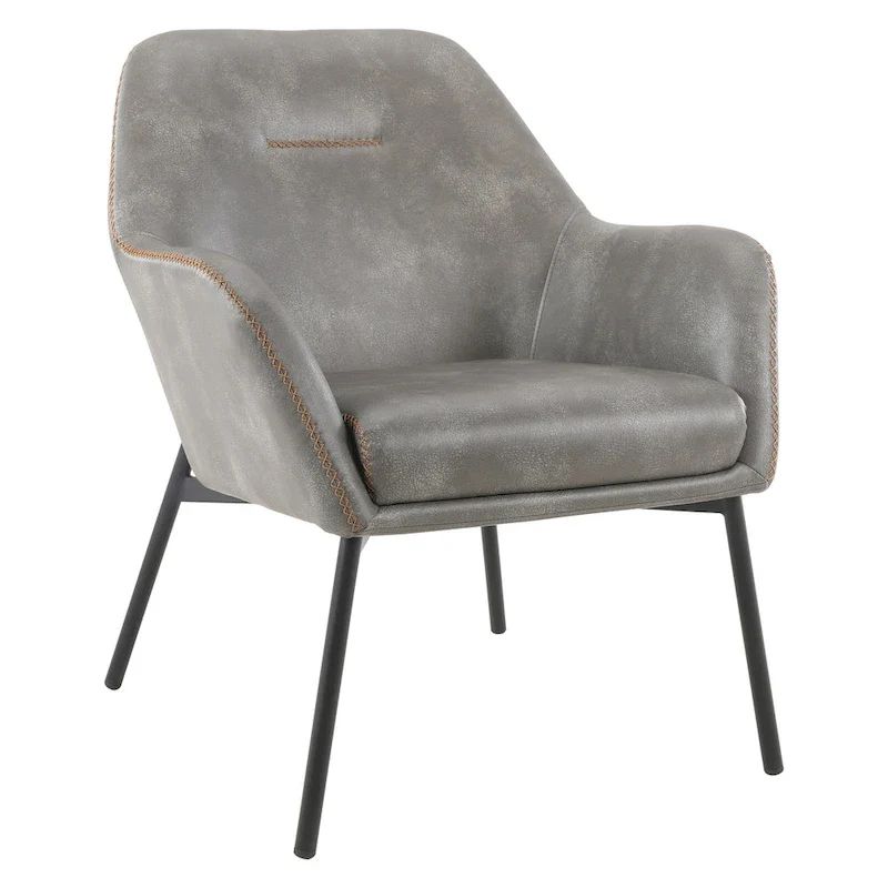 Brooks Accent Chair in Faux Leather with Stitch and Black Legs