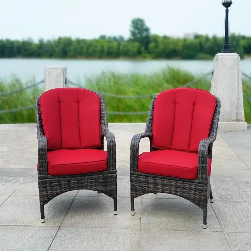 2-Piece Patio Brown Wicker Arm Chair with Cushion