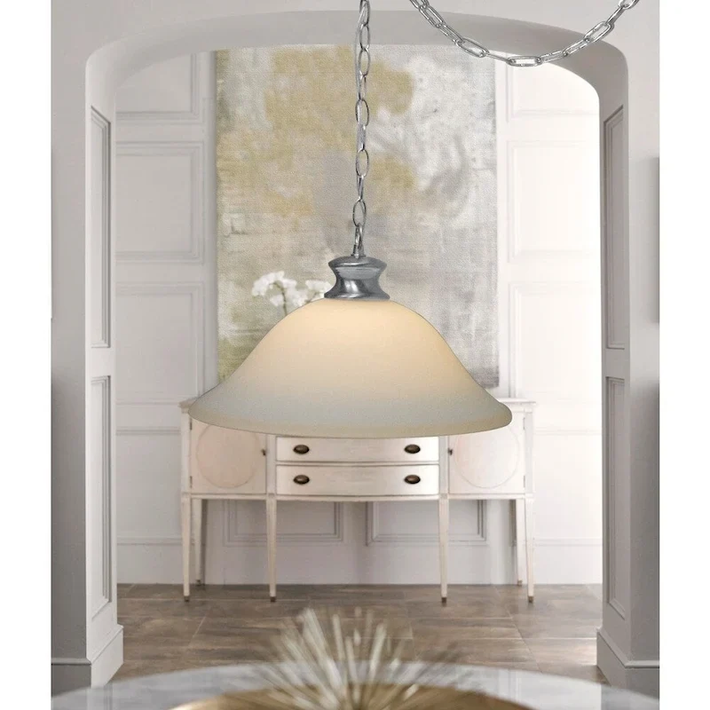 Glass Shade Swag Lamp Brushed Nickel