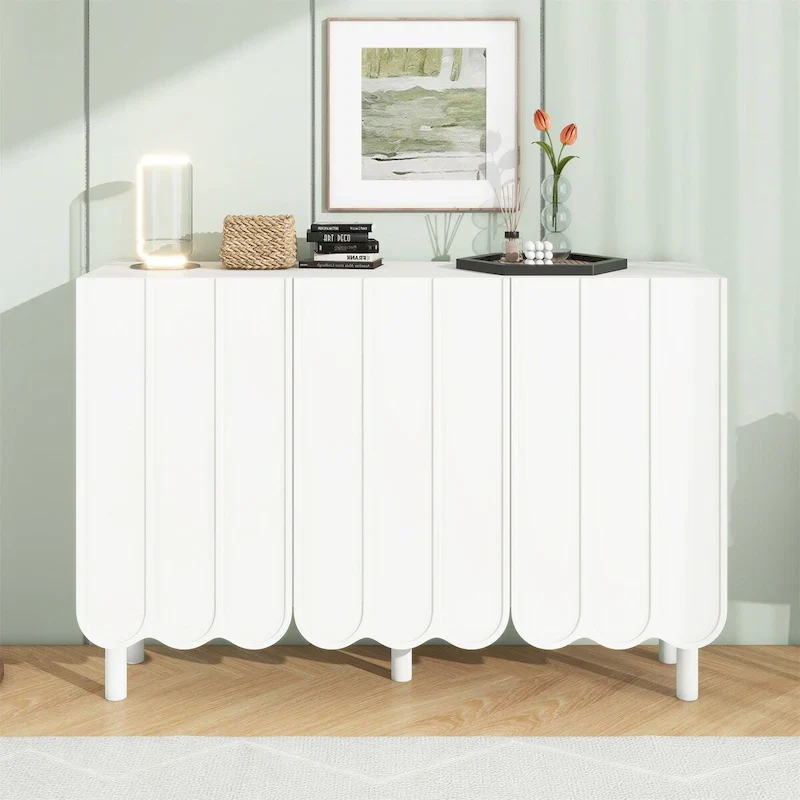 White Shoe Cabinet with Wave Pattern Doors - 31.5