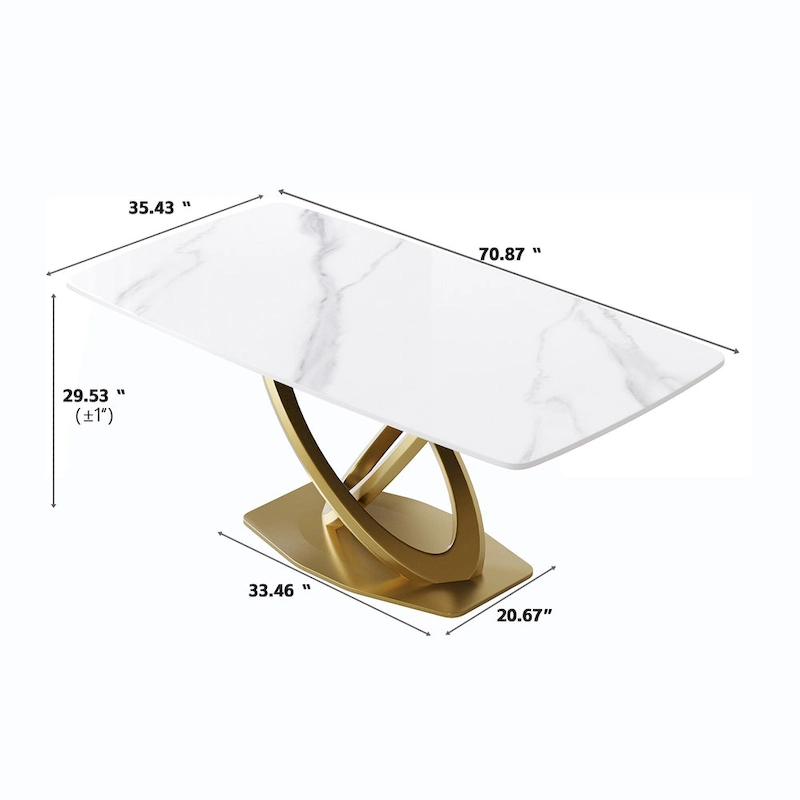71 Modern Dining Table with Rectangular Sintered Stone Tabletop and Gold Base