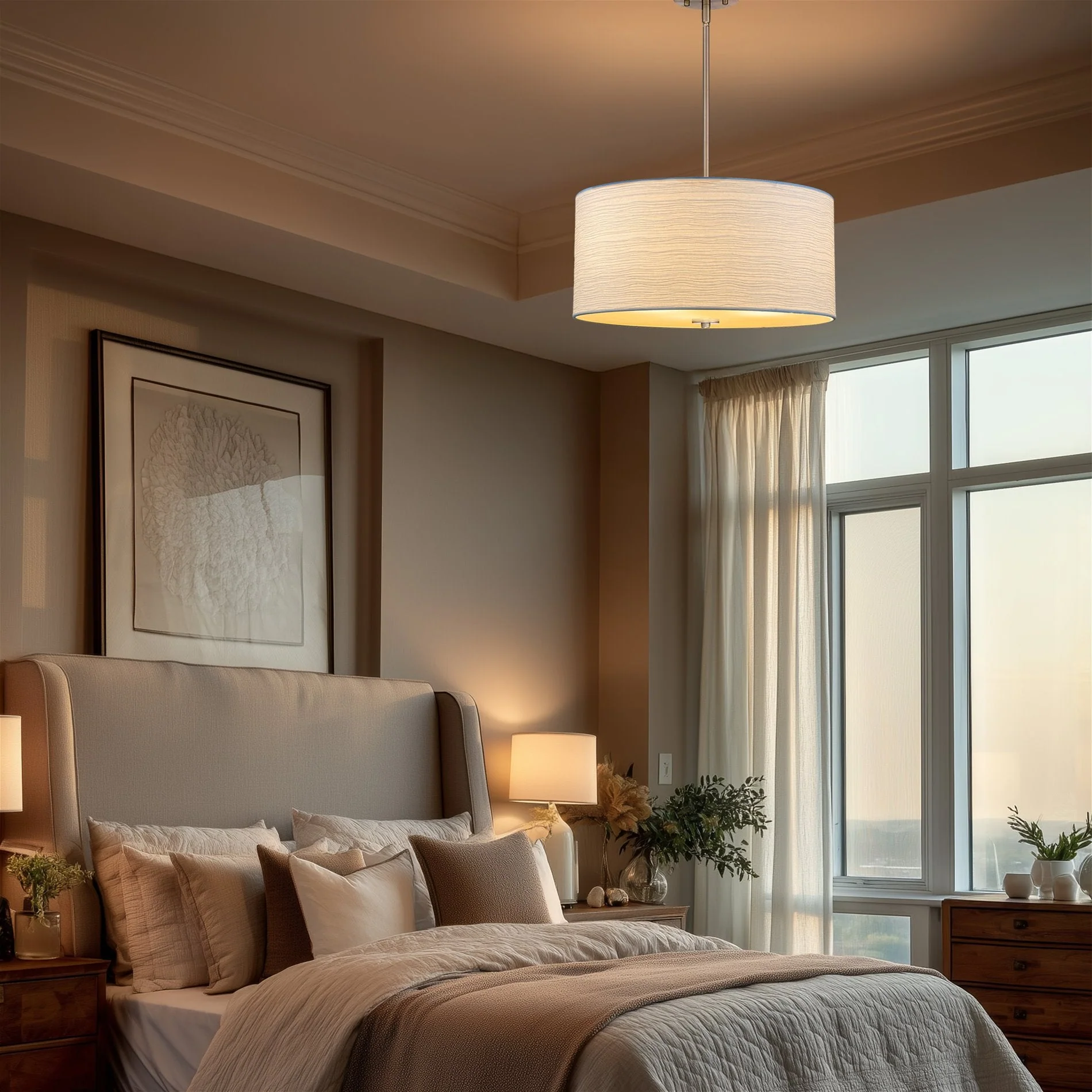 Pearl 18 Modern 3-Light Large Drum Pendant Chandelier